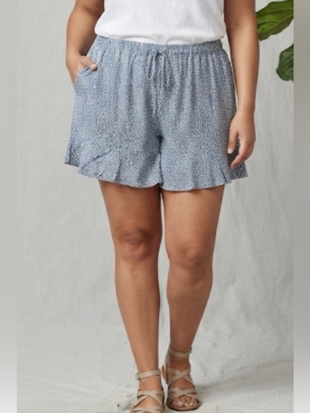 Blue Dot Print Elastic Waist Shorts Flowy edge size xxl